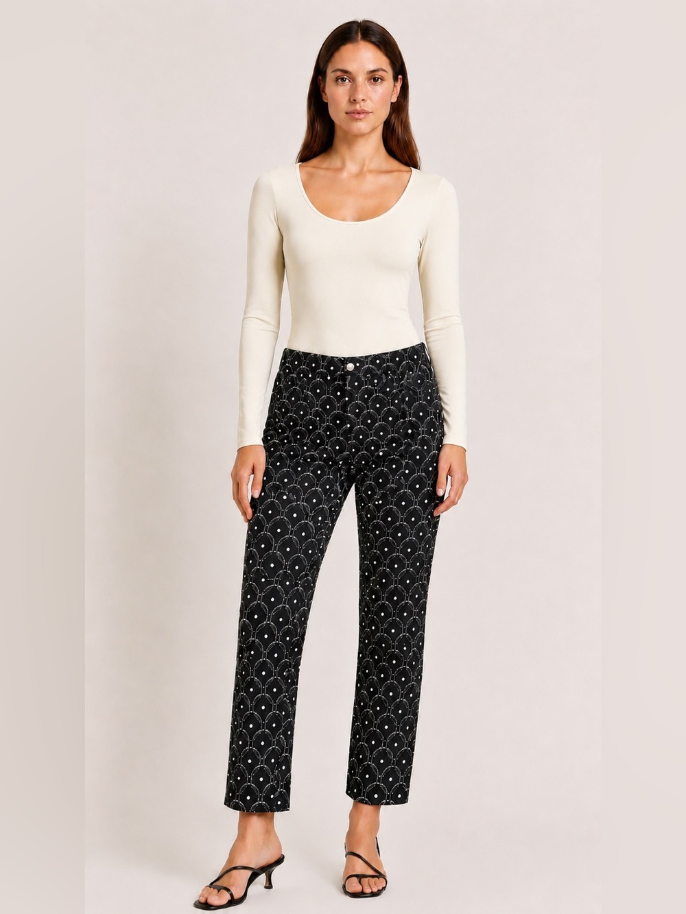 hoss Intropia‎ Silk Pants EU Size 40 Ankle Chain Link Equestrian Print Career 10